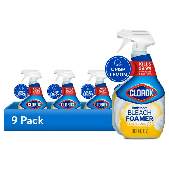 (9 pack) Clorox Bleach Foamer Bathroom and Shower Cleaner Spray, Crisp Lemon, 30 fl oz