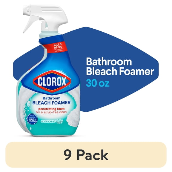 (9 pack) Clorox Bleach Foamer Bathroom and Shower Cleaner Spray, Ocean Mist, 30 fl oz