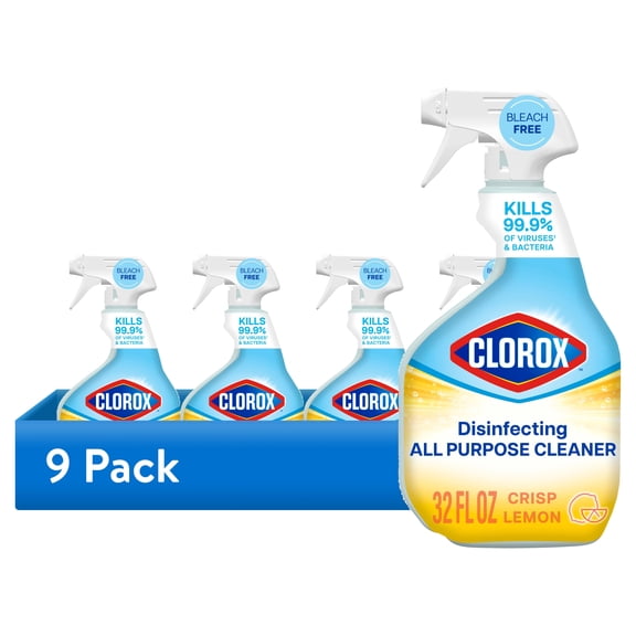 (9 pack) Clorox Disinfecting Bleach-Free All Purpose Cleaner, Crisp Lemon, 32 fl oz