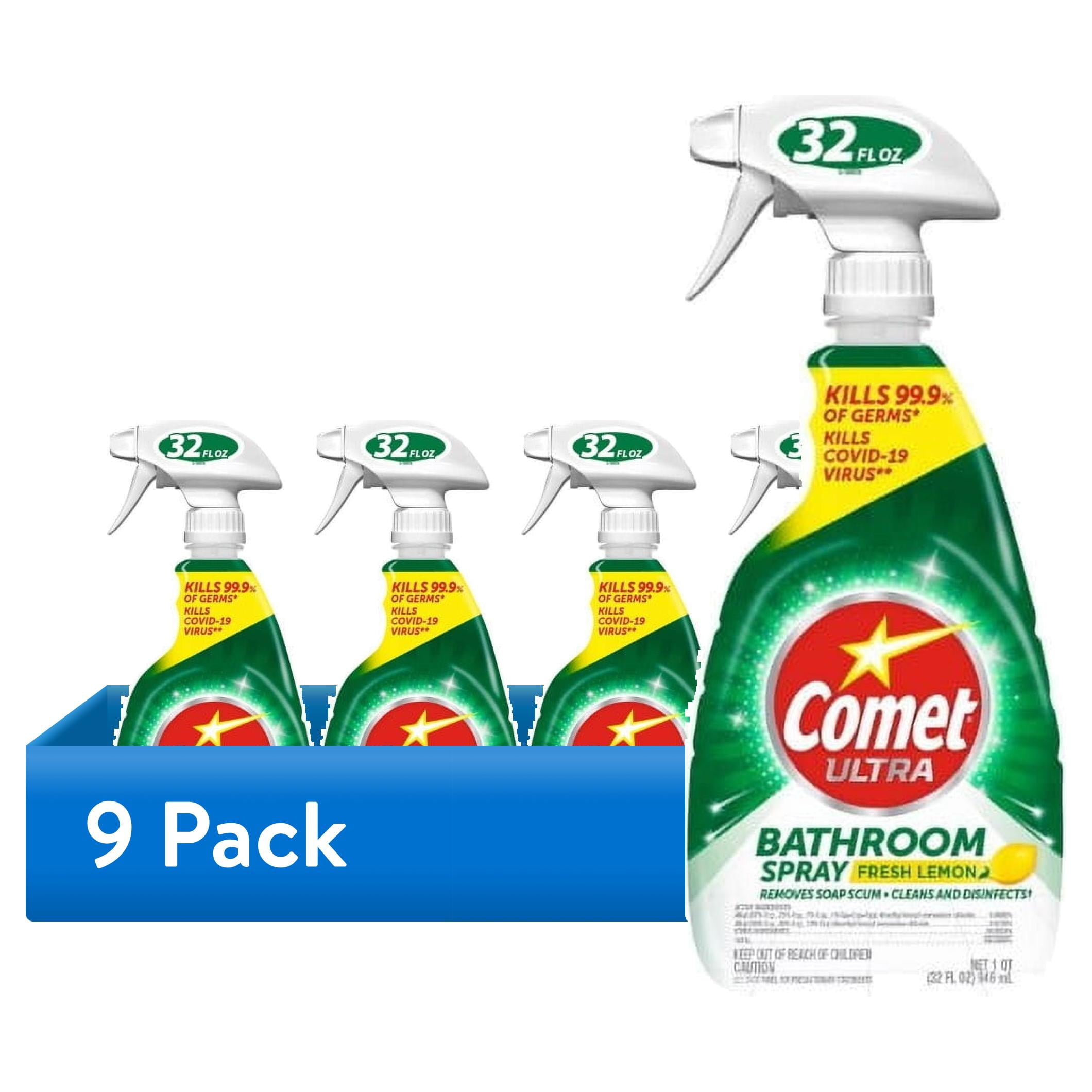(9 pack) Comet Bathroom Cleaner Spray, Lemon, 32 oz