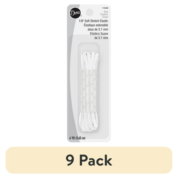 (9 pack) Dritz 1/8" Sewing & Crafting Soft Stretch Elastic White 4 Yards