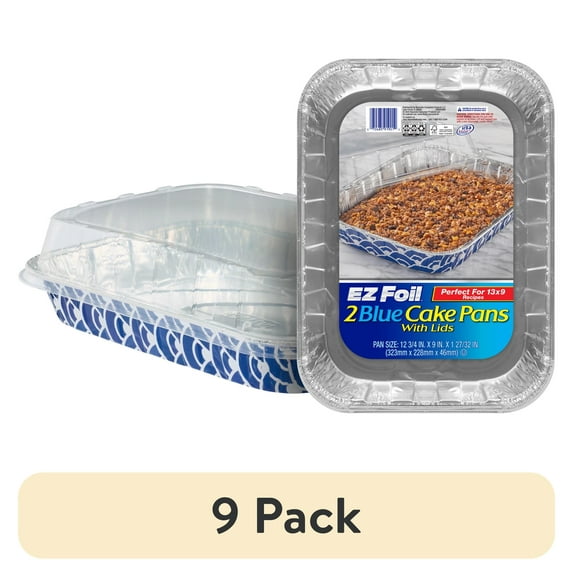 (9 pack) EZ Foil Cake Pans with Lids, Blue, 13 x 9 Inch, 2 Count