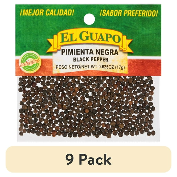 (9 pack) El Guapo Non-GMO Whole Black Pepper, 0.62 oz Bag