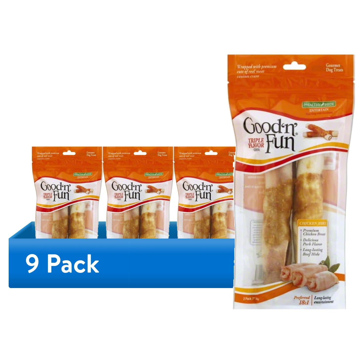 (9 pack) Good ’n’ Fun Triple Flavor Chews, 7 Inch Rolls, Rawhide Chews ...