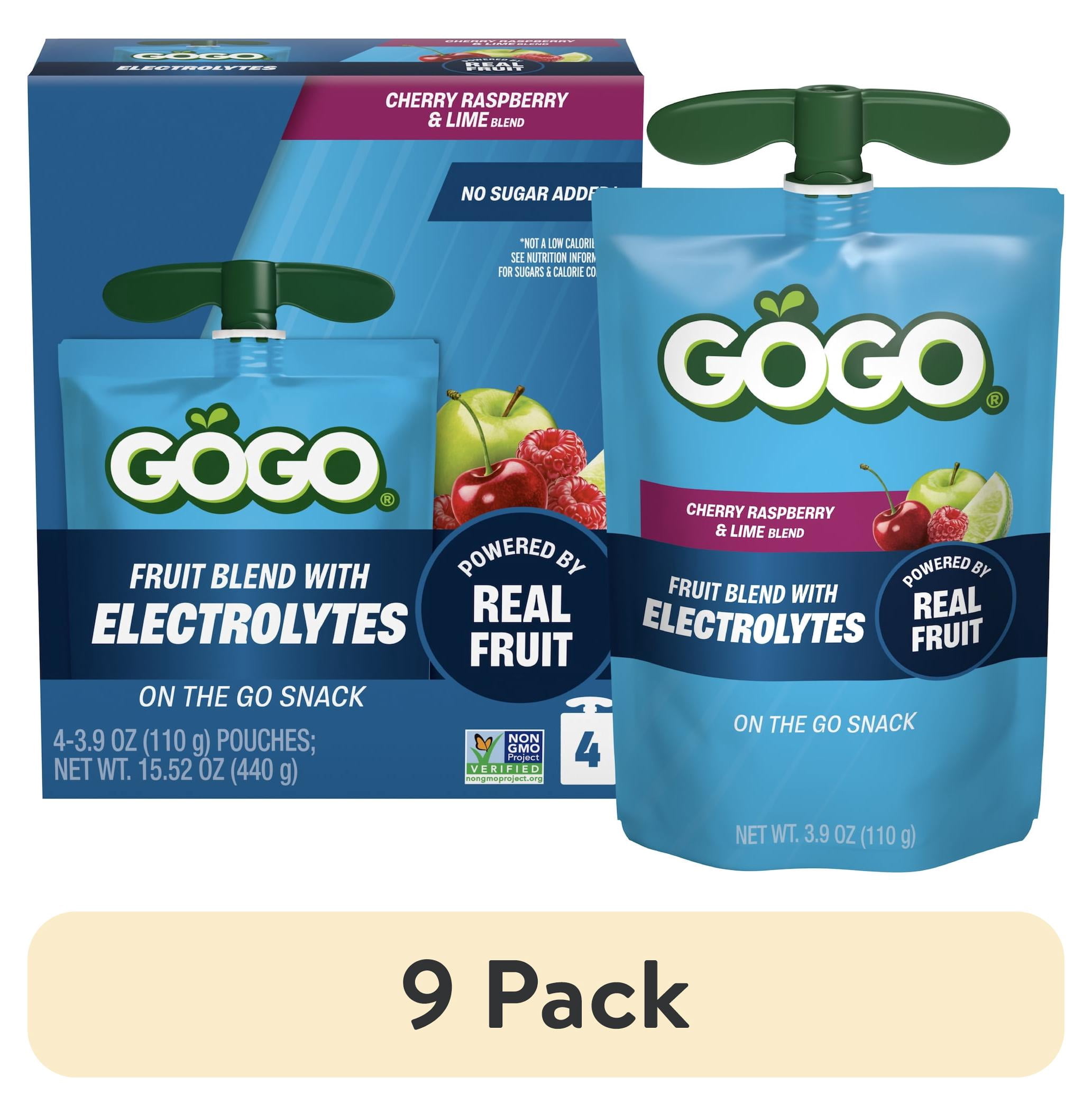 (9 pack) GoGo squeeZ Active Electrolyte No Sugar Added Cherry Lime Raspberry Fruit Blend Pouches, 3.9 oz (4 Pack)