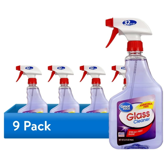 (9 pack) Great Value Ammonia Free Glass Cleaner, 32 fl oz