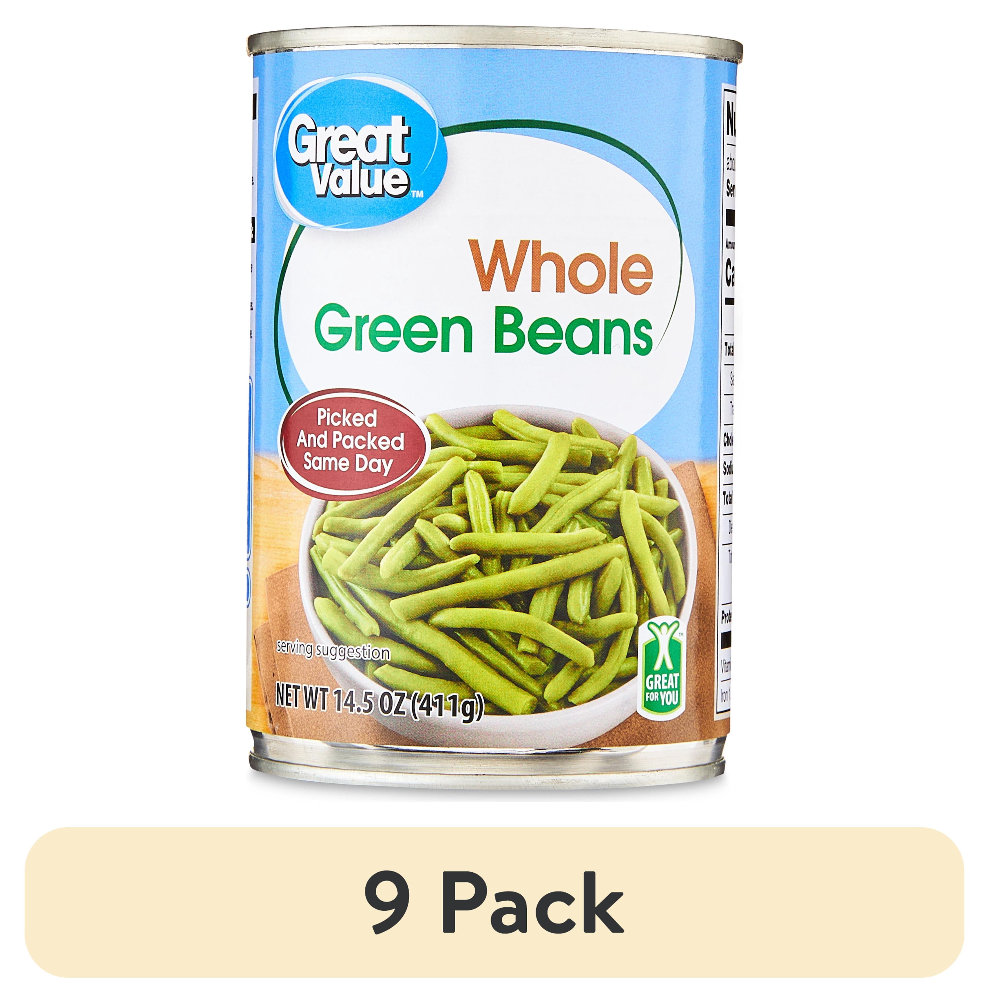 (9 pack) Great Value Canned Whole Green Beans, Gluten-Free, 14.5 oz