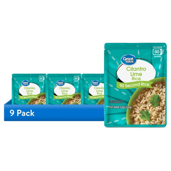 (9 pack) Great Value Cilantro & Lime Microwavable Rice, 90 Seconds, 8.5 oz Pouch
