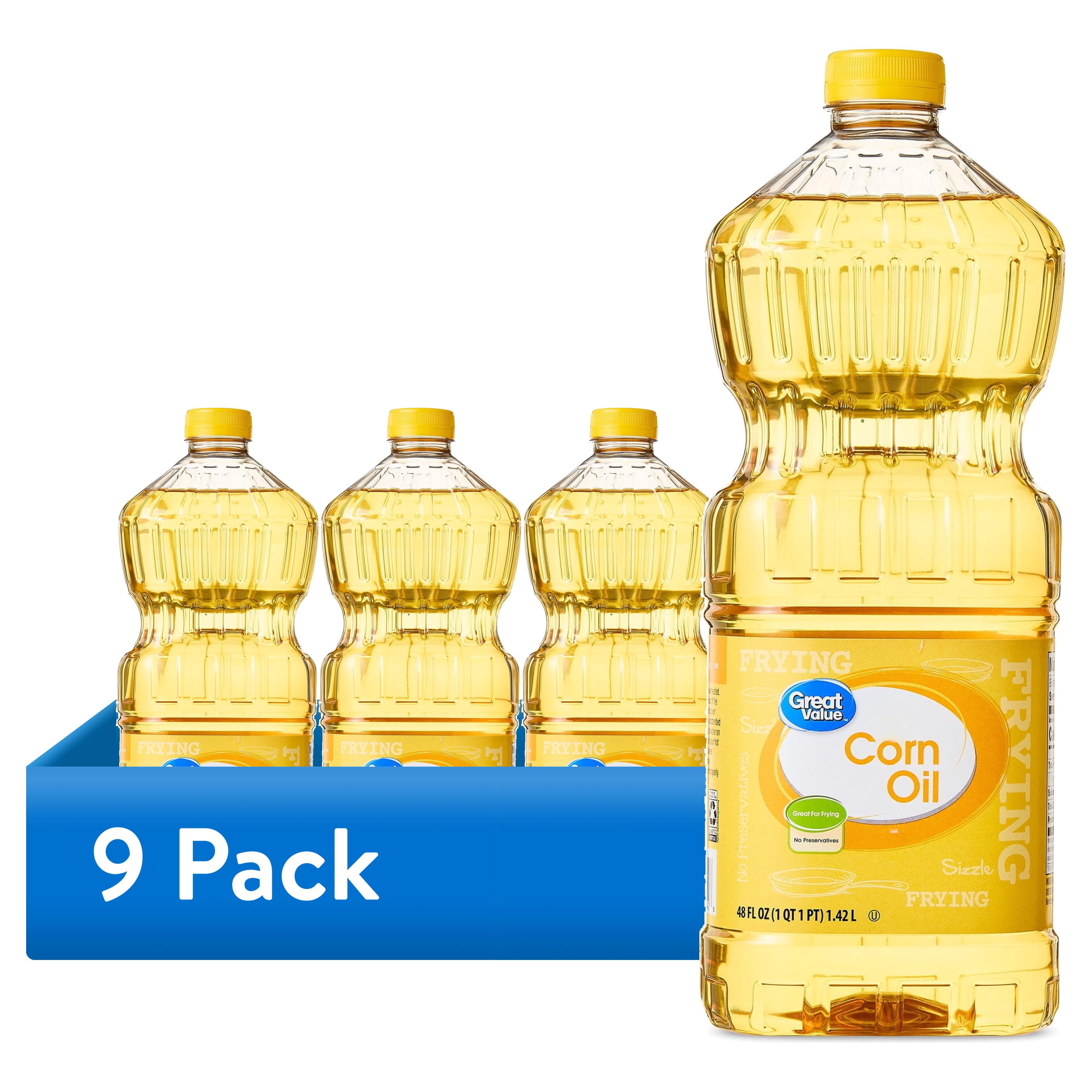 (9 pack) Great Value Corn Oil, Heart Healthy, Great for Frying, 48 fl oz Bottle
