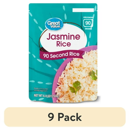 (9 pack) Great Value Jasmine Rice 90 Second Pouch, 8.8 oz