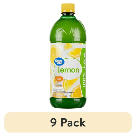 (9 pack) Great Value Lemon 100% Juice, 32 fl oz