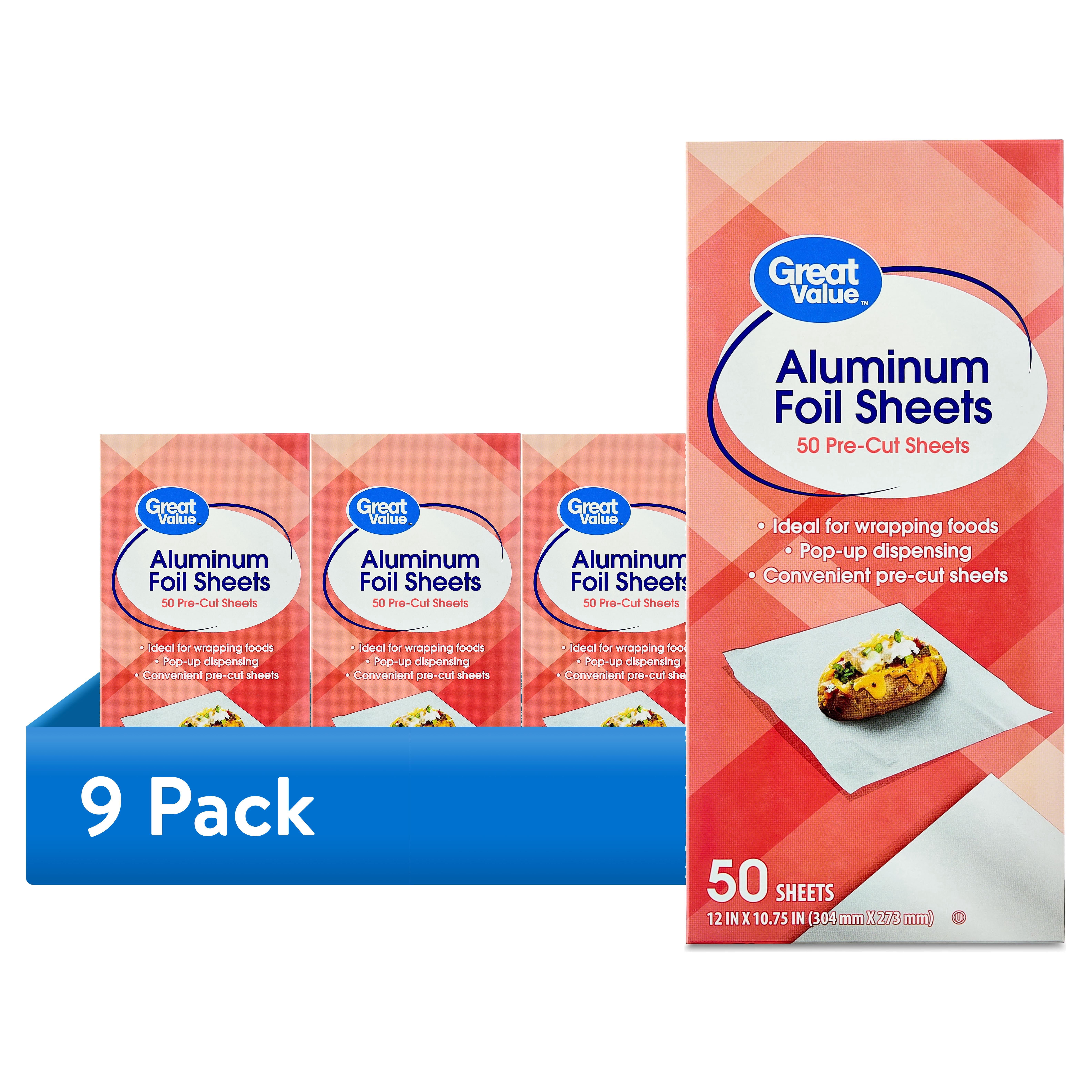 (9 pack) Great Value Pre-Cut Aluminum Foil Sheets, 12 x 10.75 Inches, 50 Count