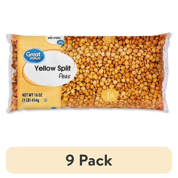 (9 pack) Great Value Yellow Split Peas, 1 lb