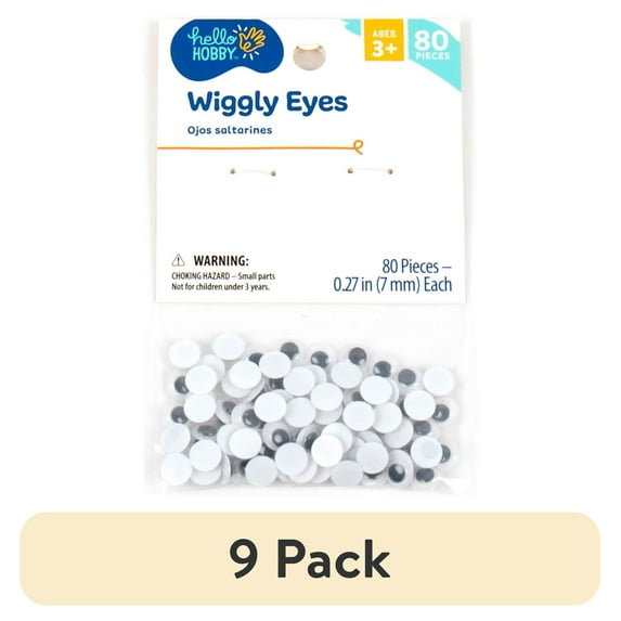 (9 pack) Hello Hobby Small Black and White Plastic Wiggly Eyes, 80-Pack