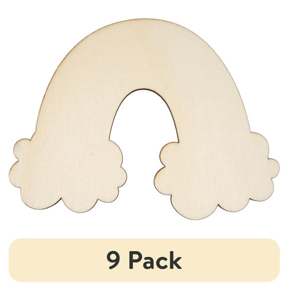 (9 pack) Hello Hobby Wooden Rainbow Shape, Ready-to-Decorate Die-Cut Shape, 4 in. x 0.15 in. x 3 in.