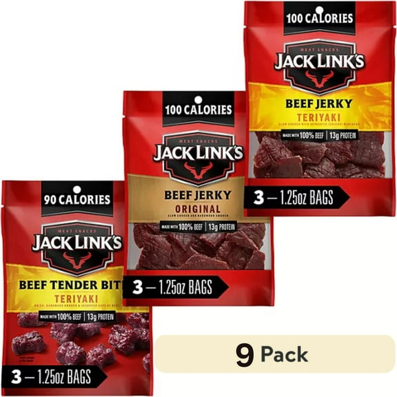 (9 pack) Jack Link's 100% Beef Tender Bites, Variety Pack, 1.25 oz