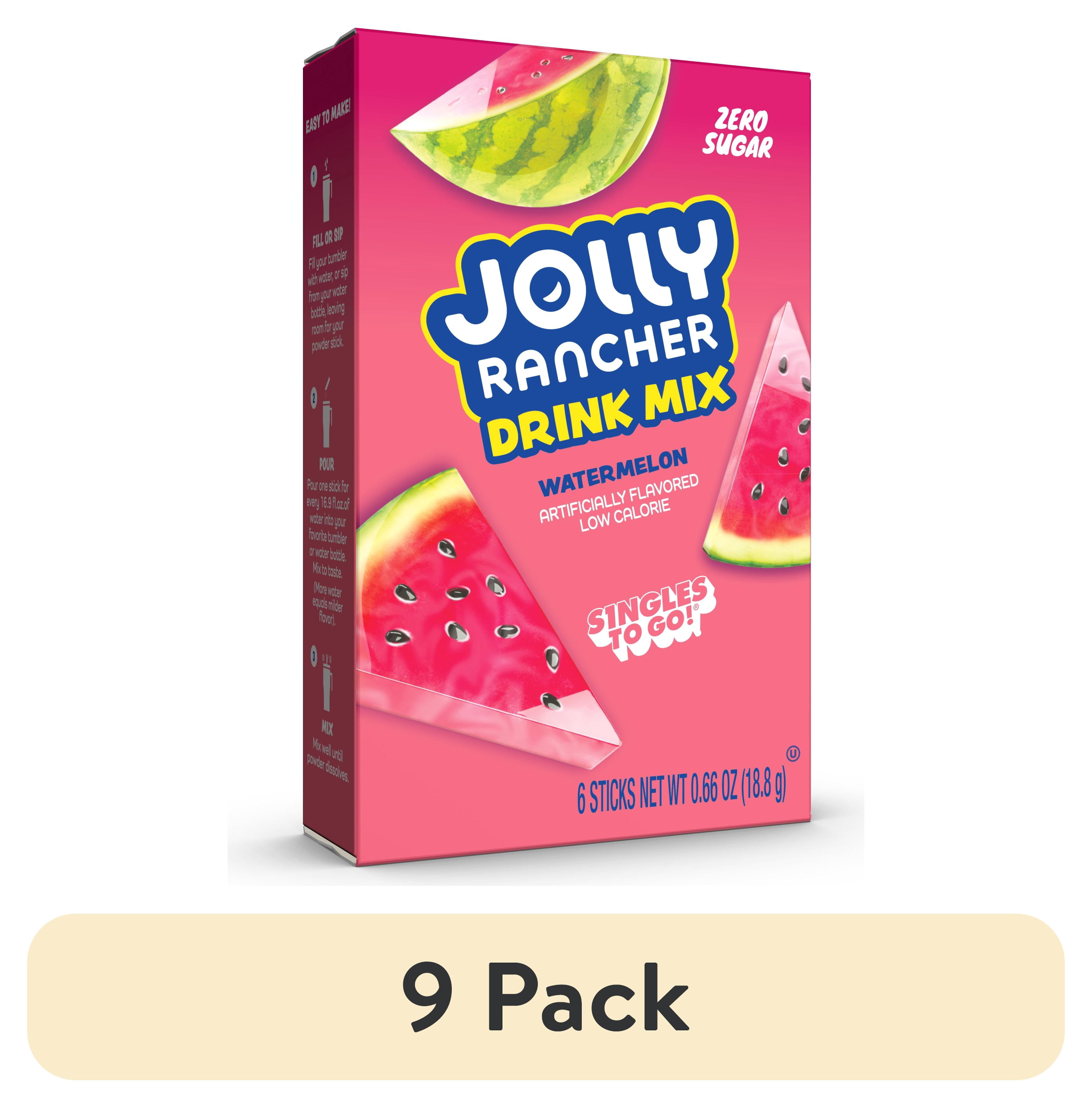 (9 pack) Jolly Rancher Watermelon Sugar-Free Singles To Go Powdered Drink Mix, 6 Count Packets