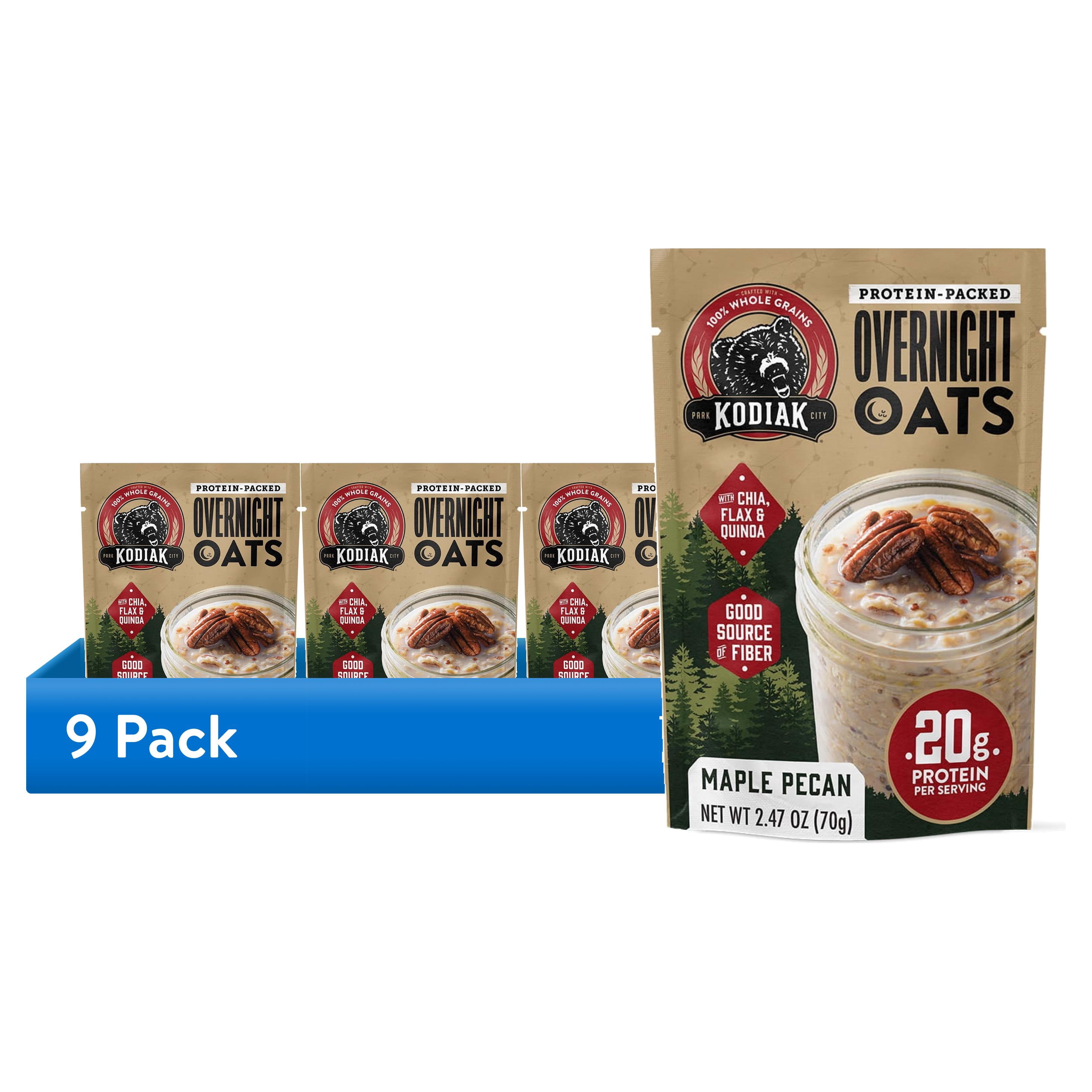 (9 pack) Kodiak Maple Pecan Protein-Packed Overnight Oats, 2.47 oz