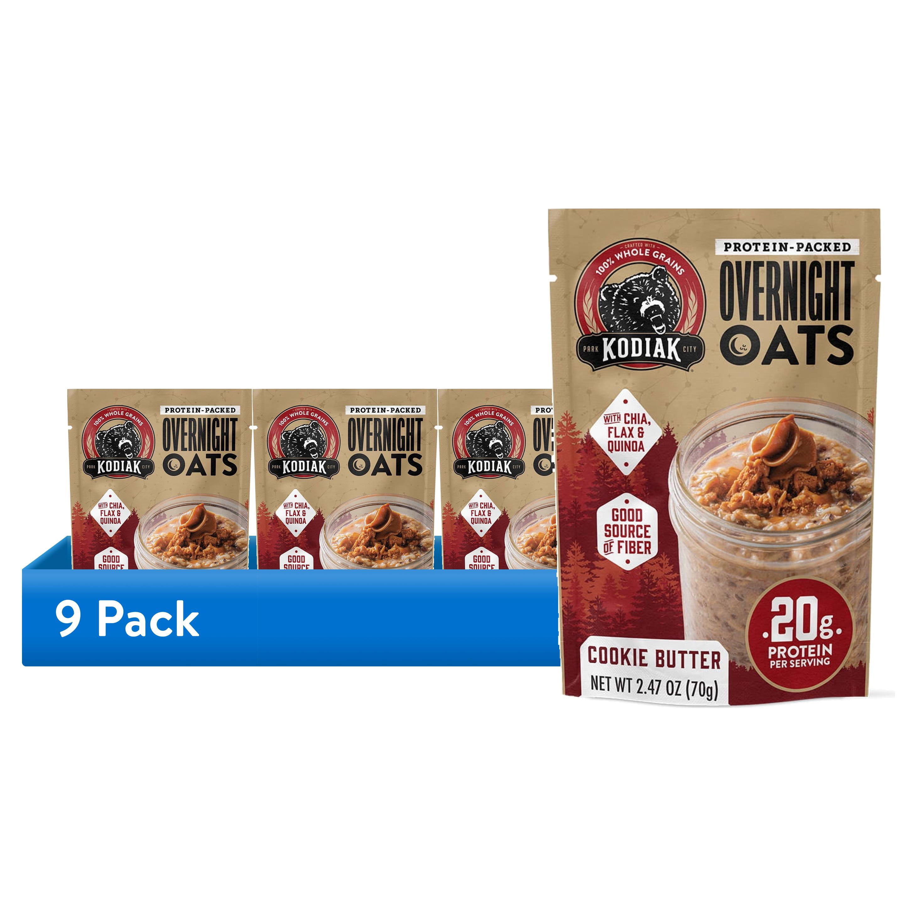 (9 pack) Kodiak Protein-Packed Cookie Butter Overnight Oats, 2.47 oz