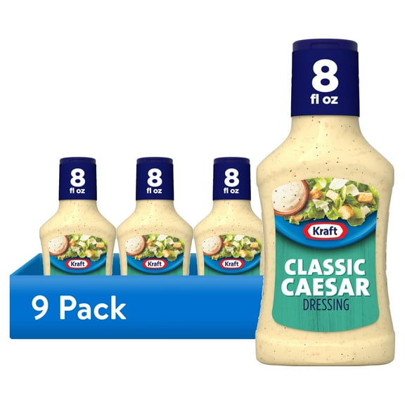 (9 pack) Kraft Classic Caesar Dressing, 8 fl oz Bottle, Casein Free