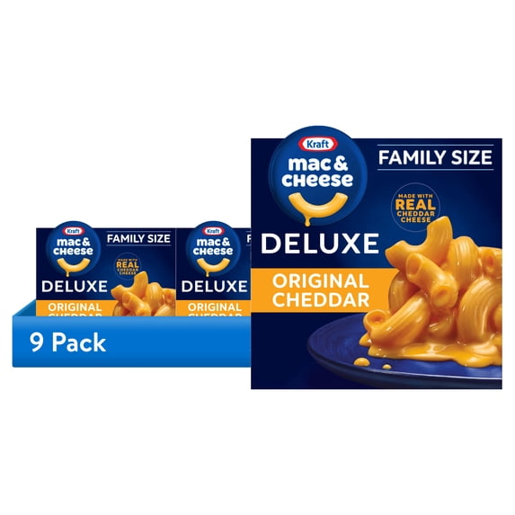 (9 pack) Kraft Deluxe Mac and Cheese, 1 Family Size Box, for Easy Dinner or Dinner Sides, Original Cheddar Flavor, No Artificial Dyes or Flavors, 24 oz