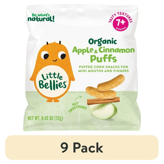 (9 pack) Little Bellies Organic Apple & Cinnamon Puffs Snack, 0.42 oz Bag