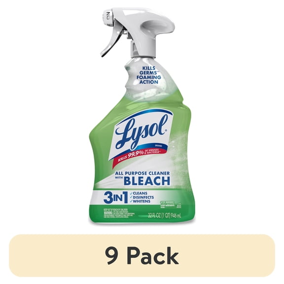 (9 pack) Lysol, Bleach, Multi-Purpose Cleaner, Foaming Spray, Antibacterial Cleaner, 32 fl oz