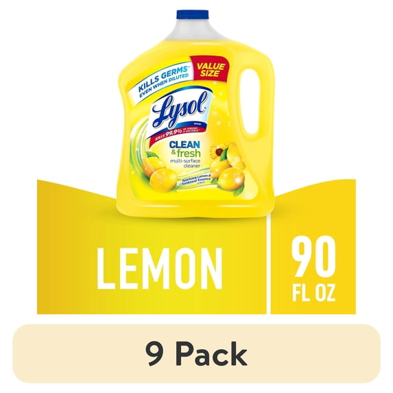 (9 pack) Lysol All Purpose Cleaner, Multi-Surface Disinfectant Floor Cleaner for Mopping Solution, for Bathroom & Kitchen, Lemon & Sunflower, 90 fl oz