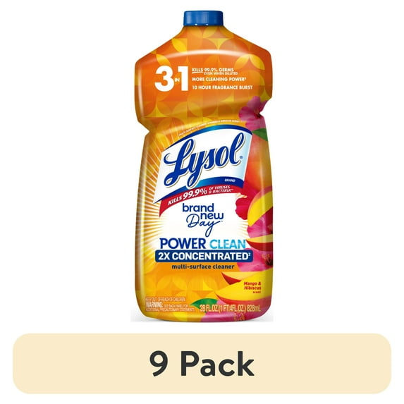 (9 pack) Lysol All Purpose Cleaner, Multi-Surface Disinfectant Floor Cleaner for Mopping Solution, for Bathroom & Kitchen, Mango & Hibiscus, 28 fl oz