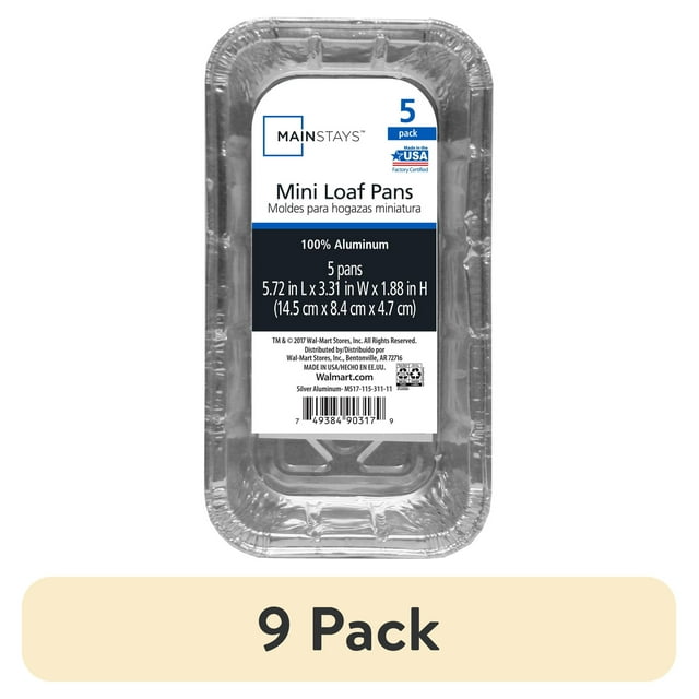 (9 pack) Mainstays Aluminum Mini Loaf Pans, 5 Count Disposable for Easy Cleaning 5.72" x 3.31" x 1.88"