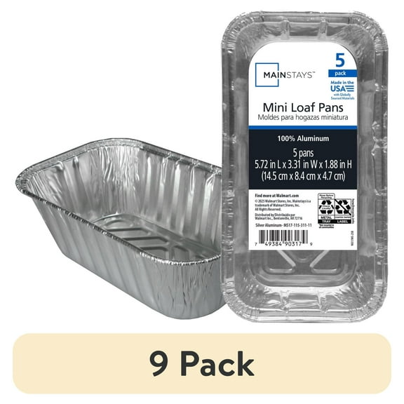 (9 pack) Mainstays Aluminum Mini Loaf Pans, 5 Count Disposable for Easy Cleaning