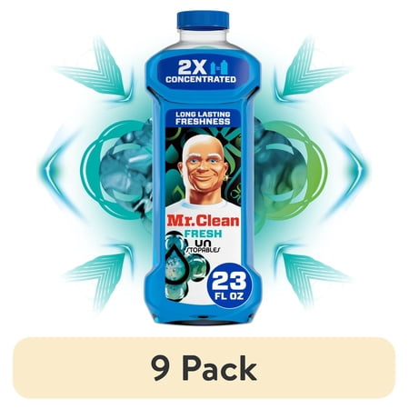(9 pack) Mr. Clean All Purpose Cleaner, 2X Concentrated Multi Surface, Unstopable Fresh Scent, 23 fl oz