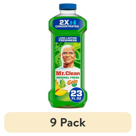 (9 pack) Mr. Clean 2X Concentrated Floor Cleaner, All Purpose Cleaner, Mop Soap, Gain Original, 23 fl oz