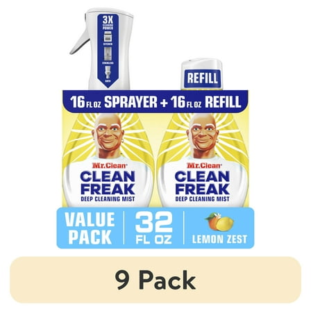 (9 pack) Mr. Clean Clean Freak Multi-Surface Spray, 1 Starter Kit, 1 Refill, Lemon Zest, 32 fl oz