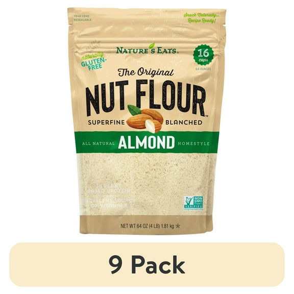 (9 pack) Natures Eats Premium Blanched Almond Flour for Baking, Keto & Paleo Friendly, Gluten-Free, Non-GMO, Kosher Certified, 4 lb Bag