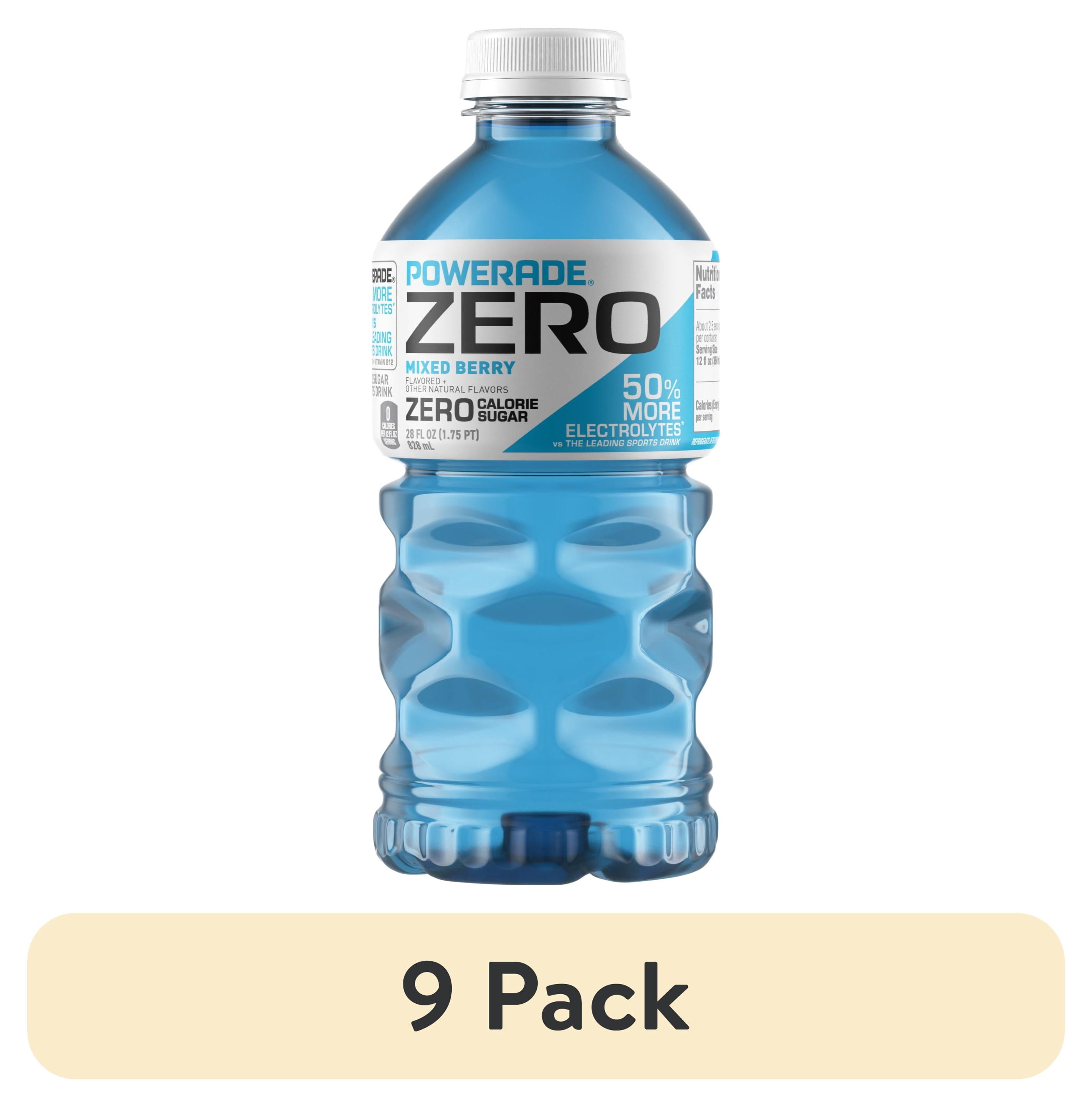 (9 pack) POWERADE Zero Sugar Mixed Berry Electrolyte Sports Drink Bottle, 28 fl oz