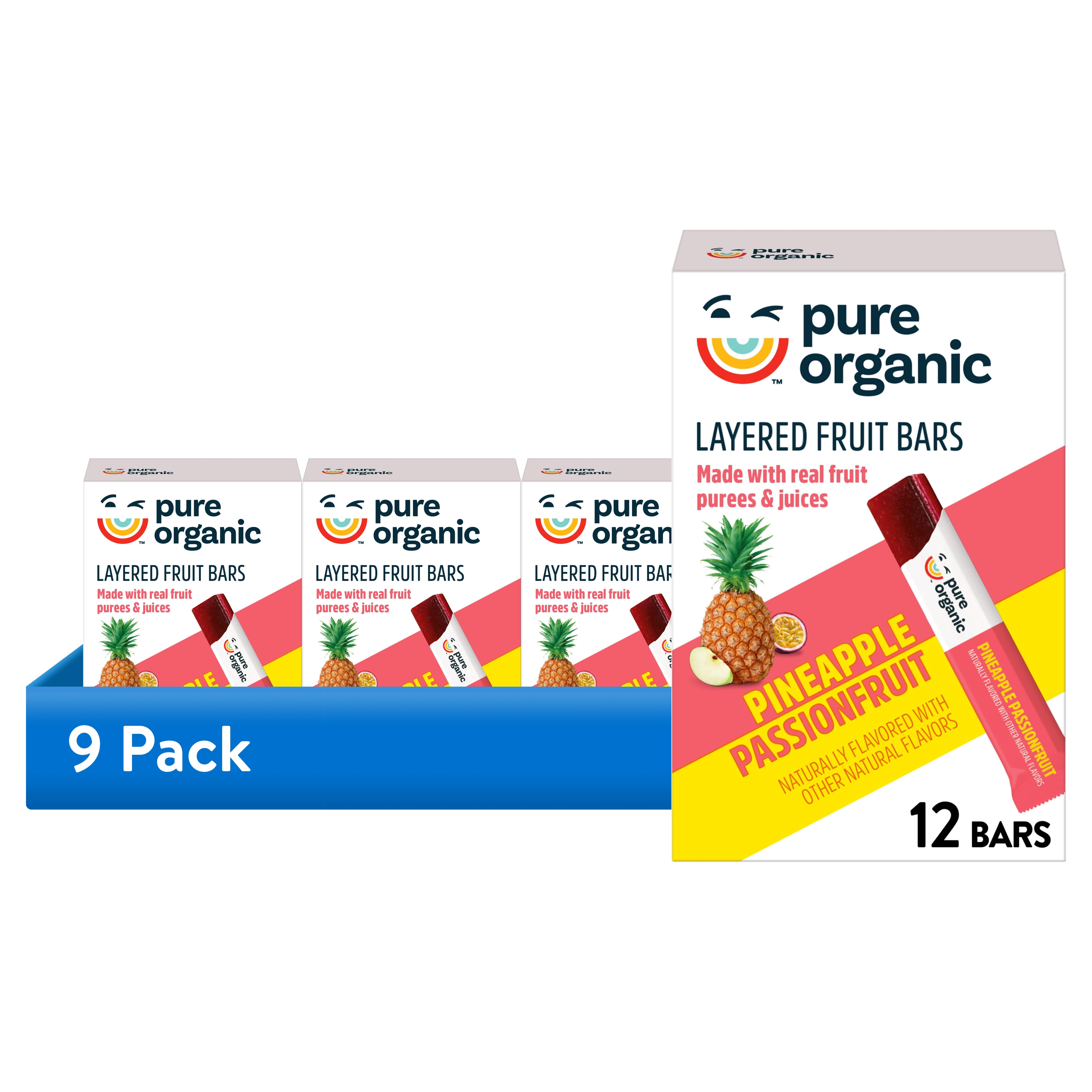 (9 pack) Pure Organic Pineapple Passionfruit Gluten-Free, Organic Chewy Layered Fruit Bars, Gluten Free, 6.2 oz, 12 Count