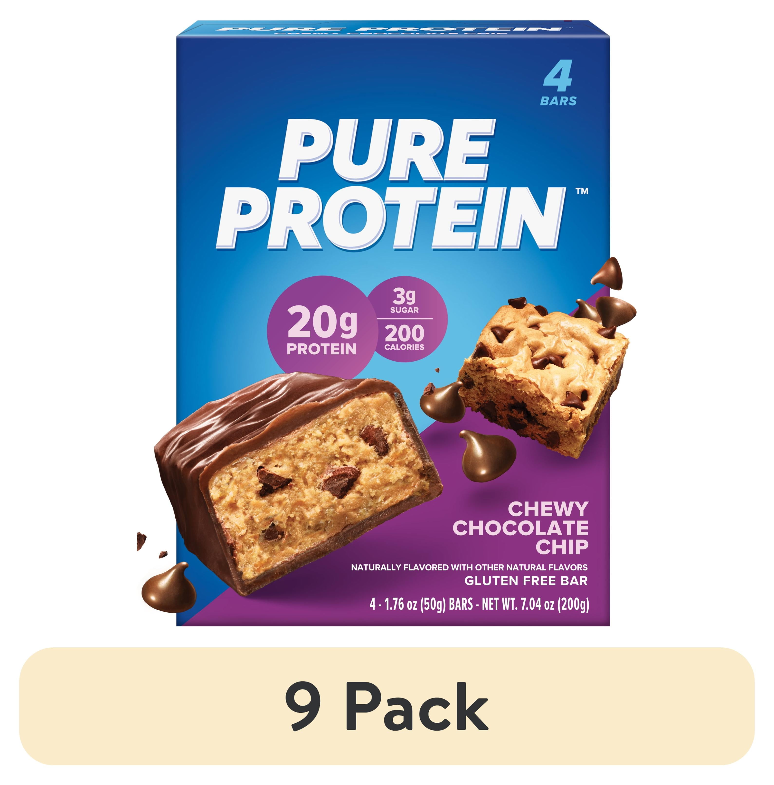 (9 pack) Pure Protein Bars, Chewy Chocolate Chip, 20g Protein, Gluten Free, 1.76 oz, 4 Ct