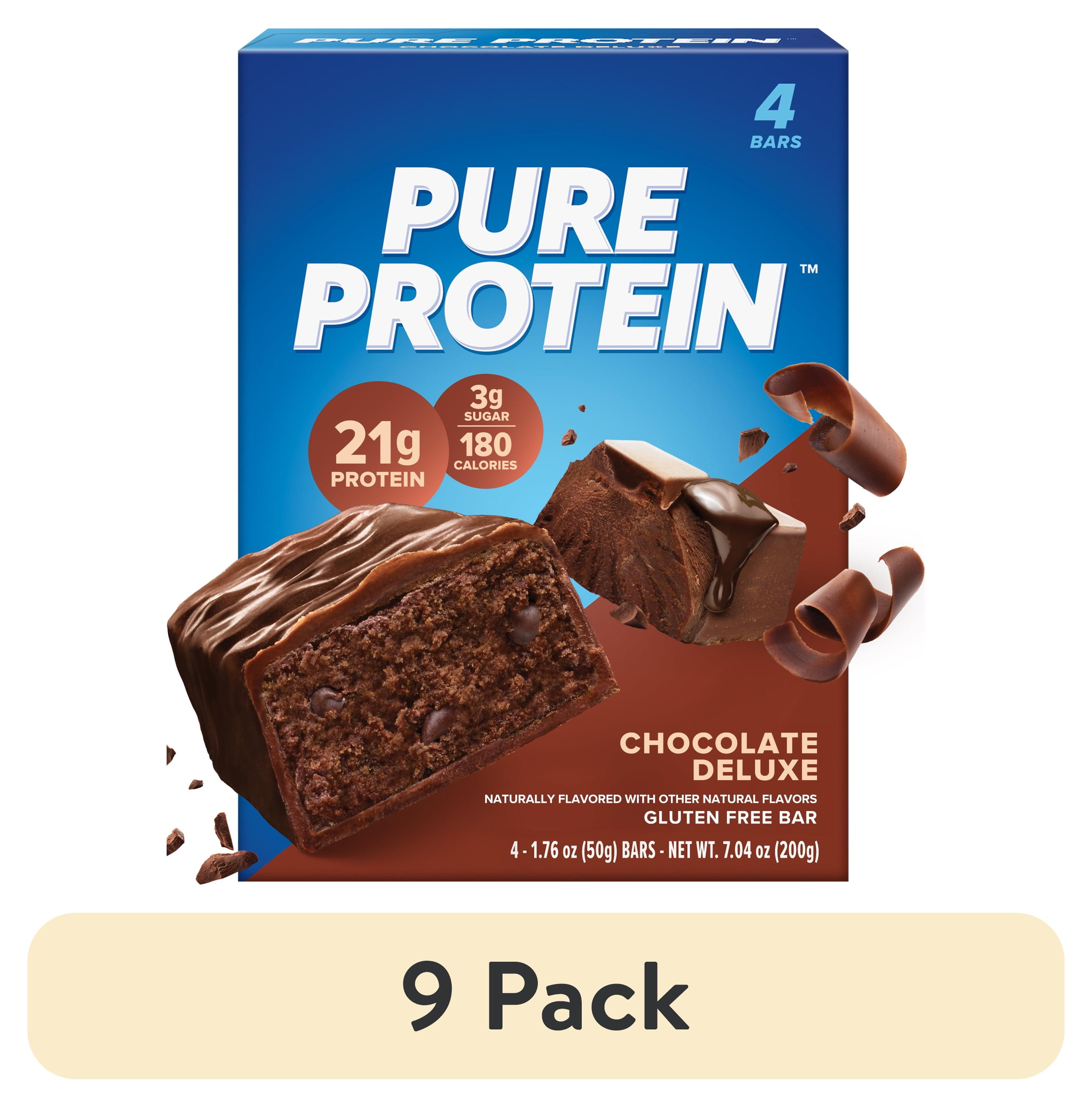 (9 pack) Pure Protein Bars, Chocolate Deluxe, 21g Protein, Gluten Free, 1.76 oz, 4 Ct
