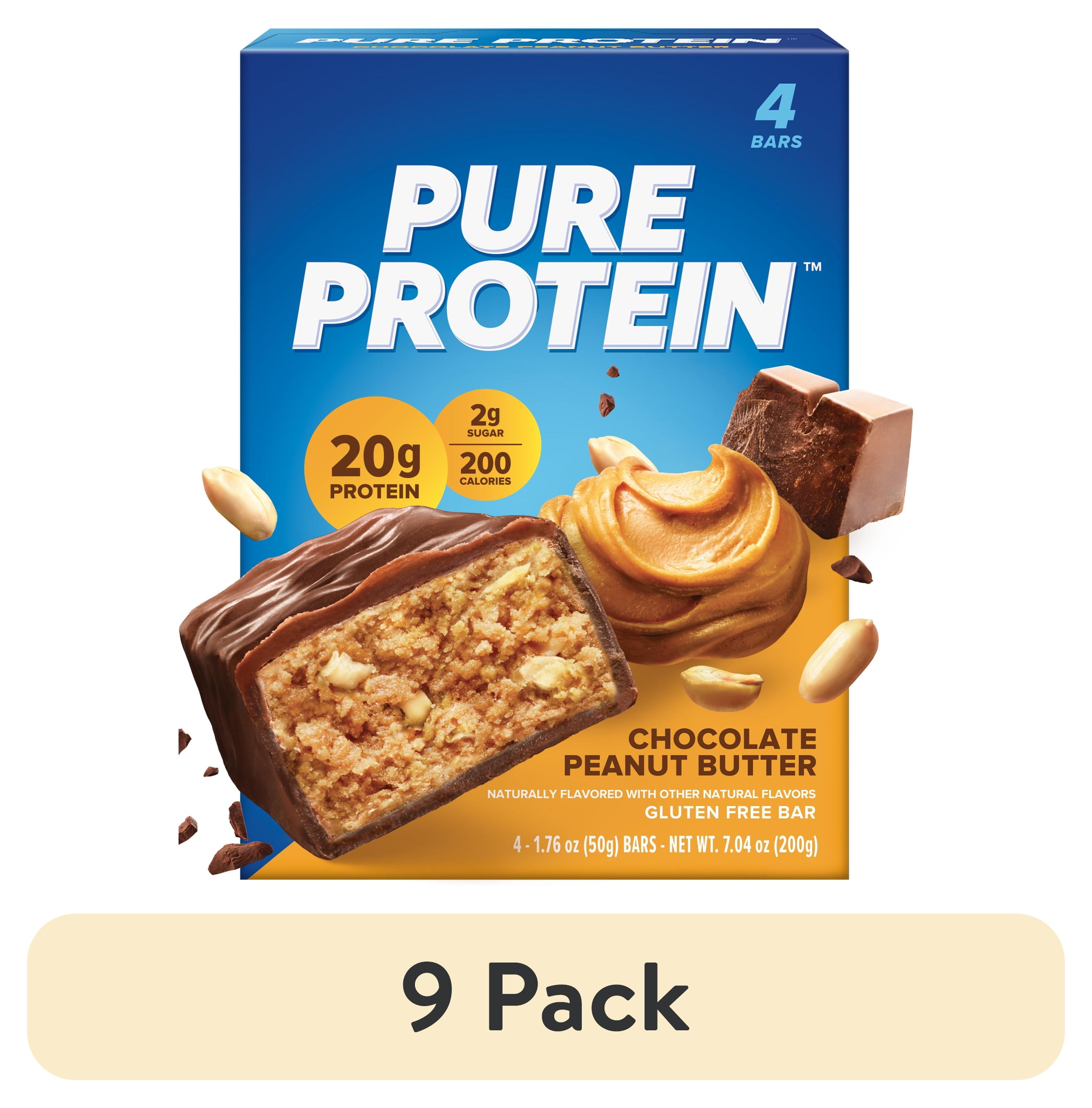 (9 pack) Pure Protein Bars, Chocolate Peanut Butter, 20g Protein, Gluten Free, 1.76 oz, 4 Ct