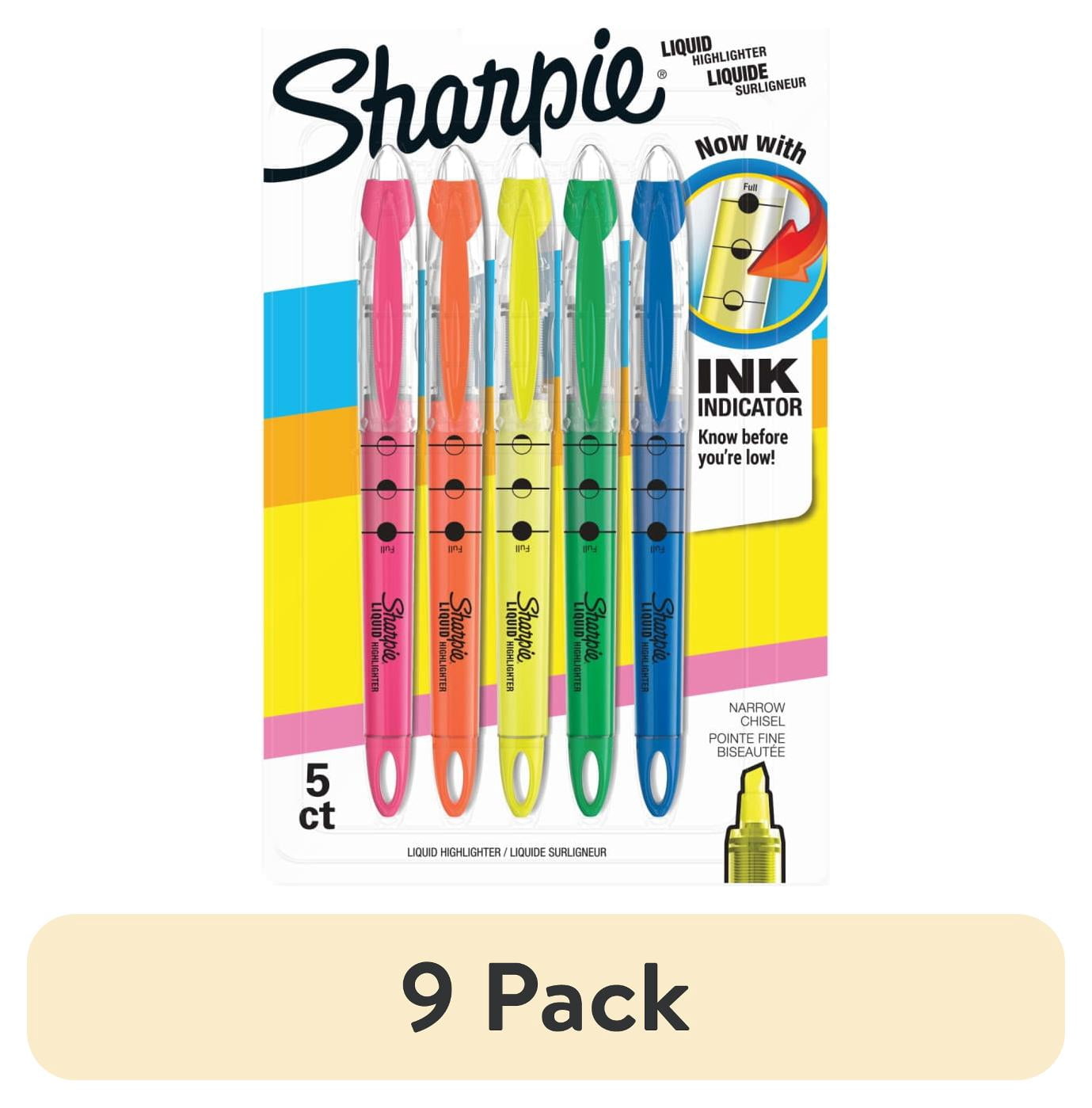 (9 pack) Sharpie Liquid Highlighter, Chisel Tip Highlighters, Assorted Colors, 5 Count