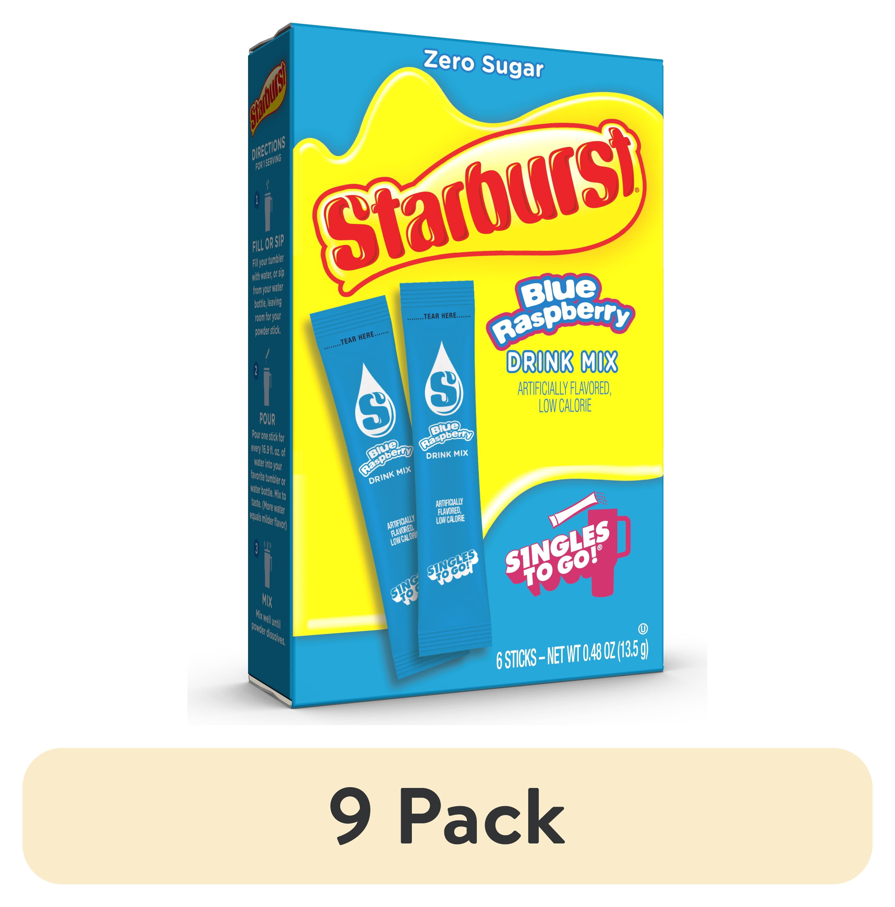 (9 pack) Starburst Zero Sugar Singles-to-Go Powdered Drink Mix, Blue Raspberry, 6 Count Packets