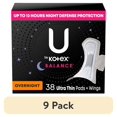 thumbnail image 1 of (9 pack) U by Kotex Balance Ultra Thin Overnight Pads with Wings, 38 Ct, 1 of 13