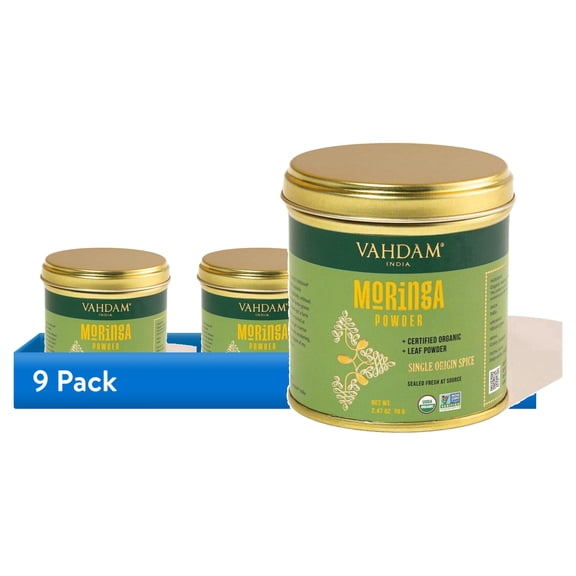 (9 pack) VAHDAM Organic Moringa Powder Spice, 2.47 oz (70 g) | USDA Organic Moringa Leaf Powder (Moringa Oleifera), Non-GMO, Gluten-Free Superfood Spice for Smoothies, Tea & Cooking
