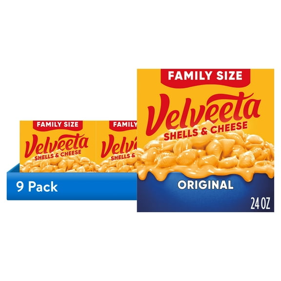 (9 pack) Velveeta Shells and Cheese Mac and Cheese, 1 Value Size Box, for Easy Dinner or Dinner Sides, Original Flavor, Made with Real Cheese, 24 oz