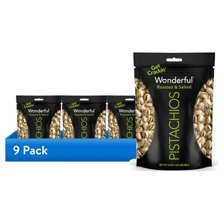 (9 pack) Wonderful Pistachios In-Shell Roasted & Salted Nuts, 24 Ounce Bag