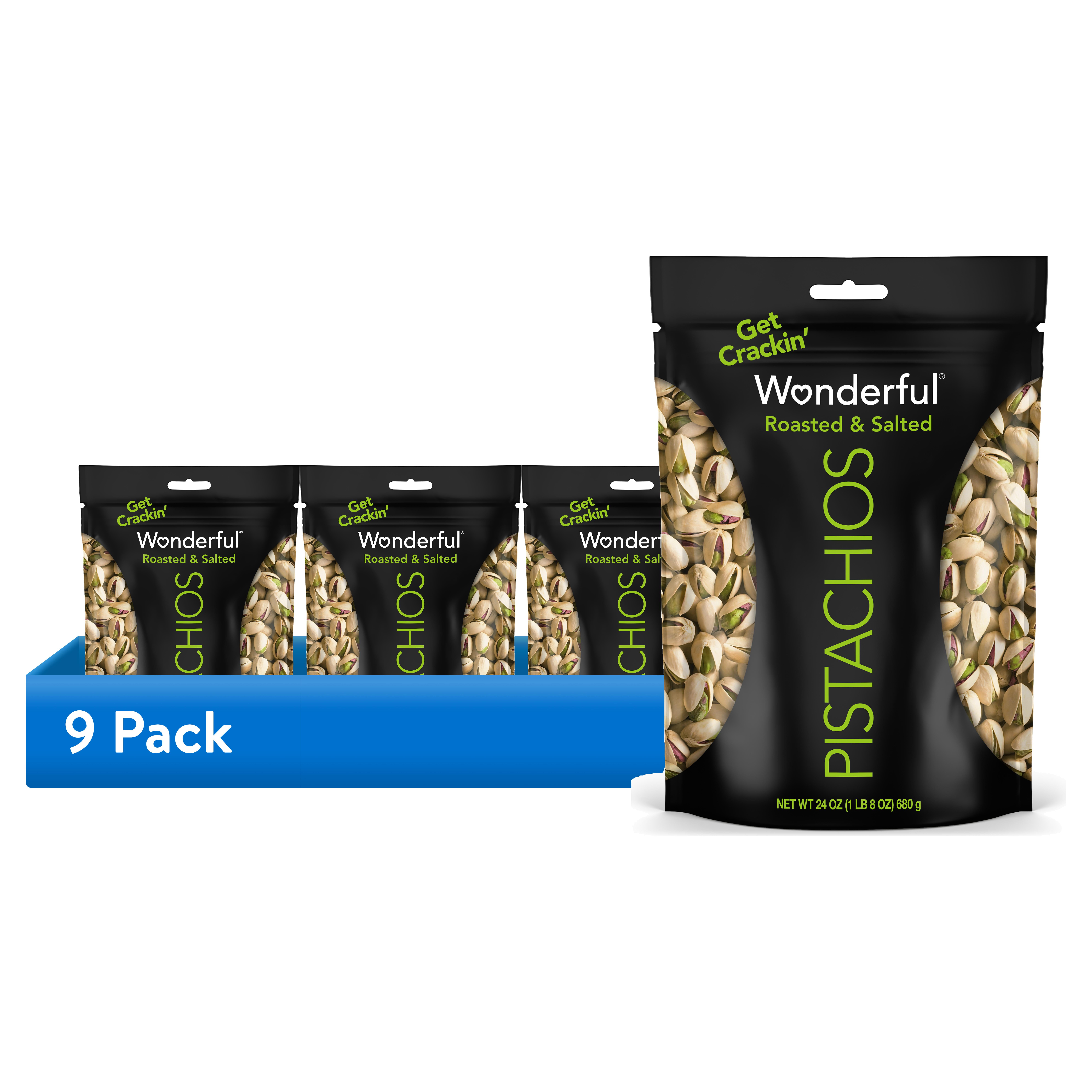 (9 pack) Wonderful Pistachios In-Shell Roasted & Salted Nuts, 24 Ounce Bag