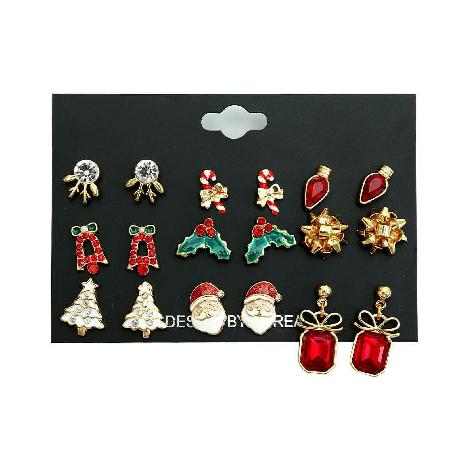 JXFWELS 9 pairs Christmas Earrings for Women,Christmas Stud Earrings,Christmas Trees, Bells,Snowflakes Earrings for Girls Thanksgiving Xmas Holiday Jewelry
