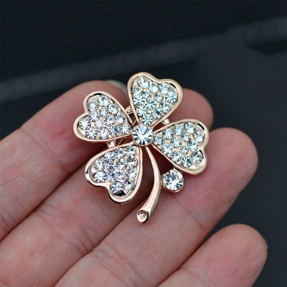 9 pc Alloy with Glass Rhinestone Brooch Clover 32x32mm