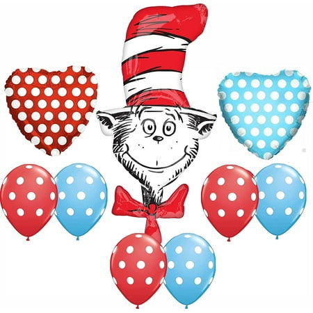 9 pc. Dr. Seuss The Cat In The Hat Happy Birthday Balloons Decoration Supplies Party Baby Shower